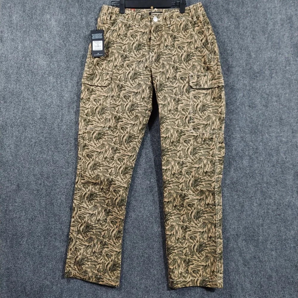 True Religion Cargo Pants Mens 30x32 Abstract Camo Green Swirl 701122 NEW